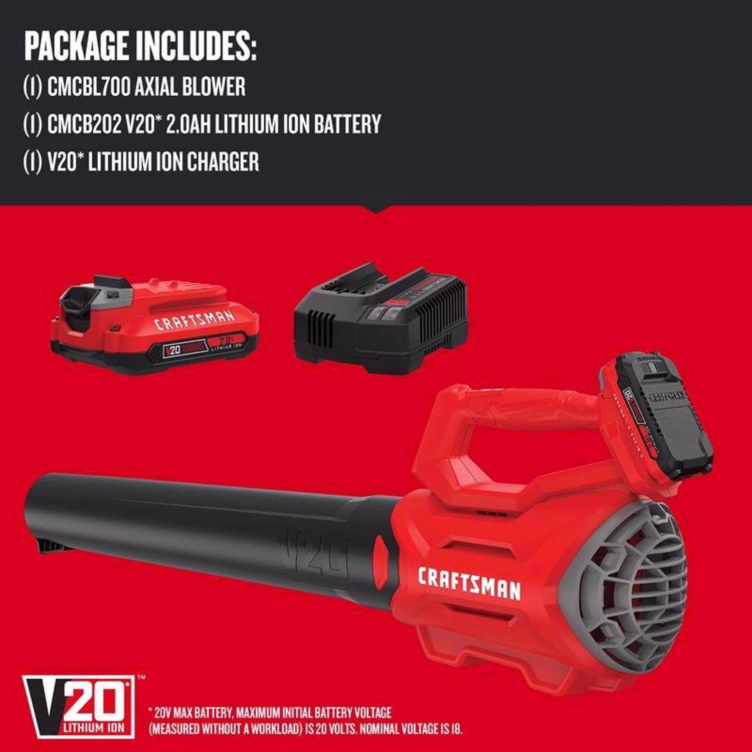 Craftsman V20 CMCBL700D1 90 Mph 340 CFM Battery Handheld Blower Kit (Battery & Charger) 4 Craftsman V20 CMCBL700D1 90 Mph 340 CFM Battery Handheld Blower Kit (Battery & Charger) - Image 2
