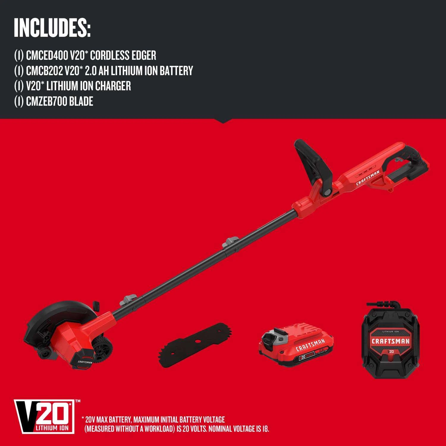 Craftsman V20 CMCED400D1 1.75 In. Battery Edger Kit (Battery & Charger) 5 Craftsman V20 CMCED400D1 1.75 In. Battery Edger Kit (Battery & Charger) - Image 3